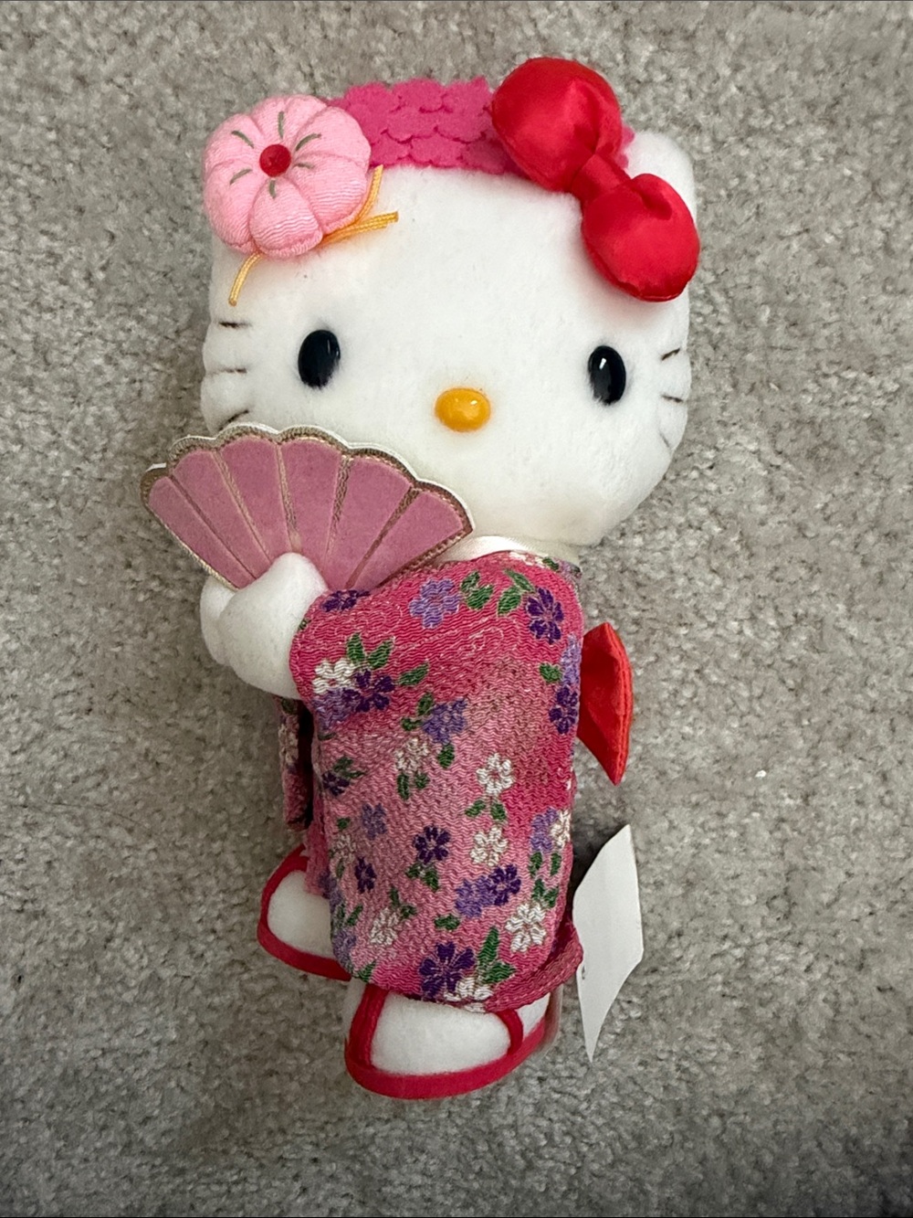 Vintage 2003 Sanrio Hello Kitty Pink Floral Kimono Plush with Fan and Red Bow